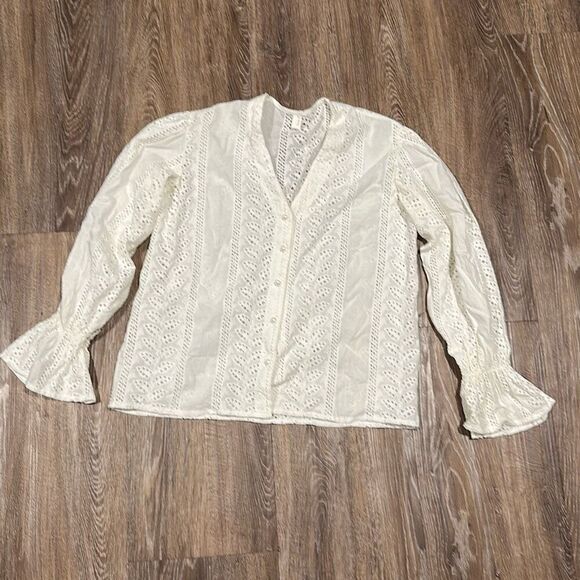 White eyelet Victorian romantic blouse M L - Picture 1 of 7